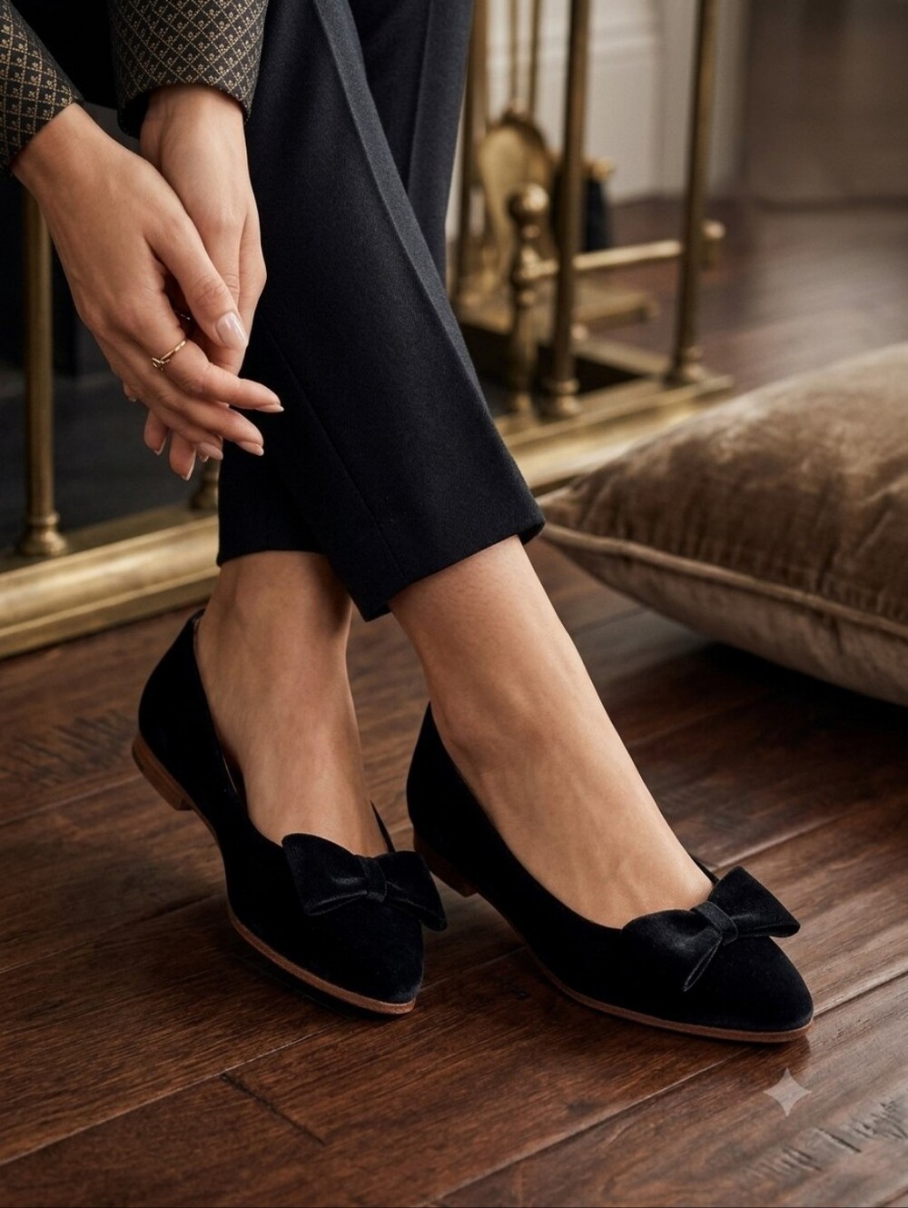 NIB Luxury Velvet Bow Ballet Flats Black Leather Sole EU 37